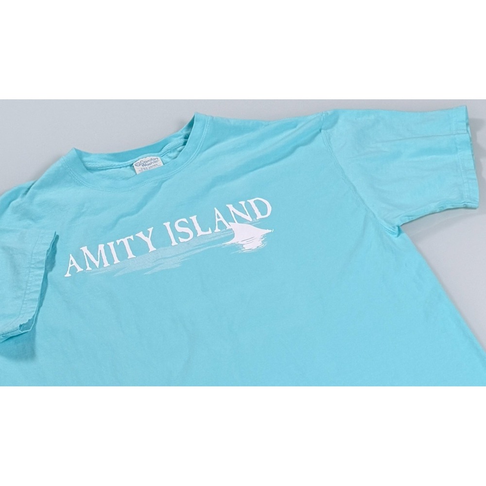 Comfort Wash Ring Spun Cotton T-Shirt Mens L Blue Amity Island Print CorpCore